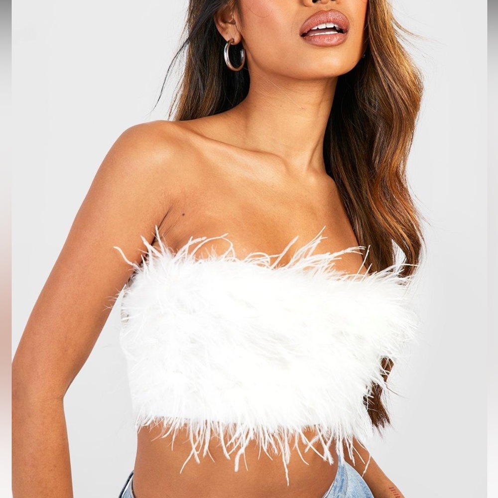 Boohoo feather bandeau crop top